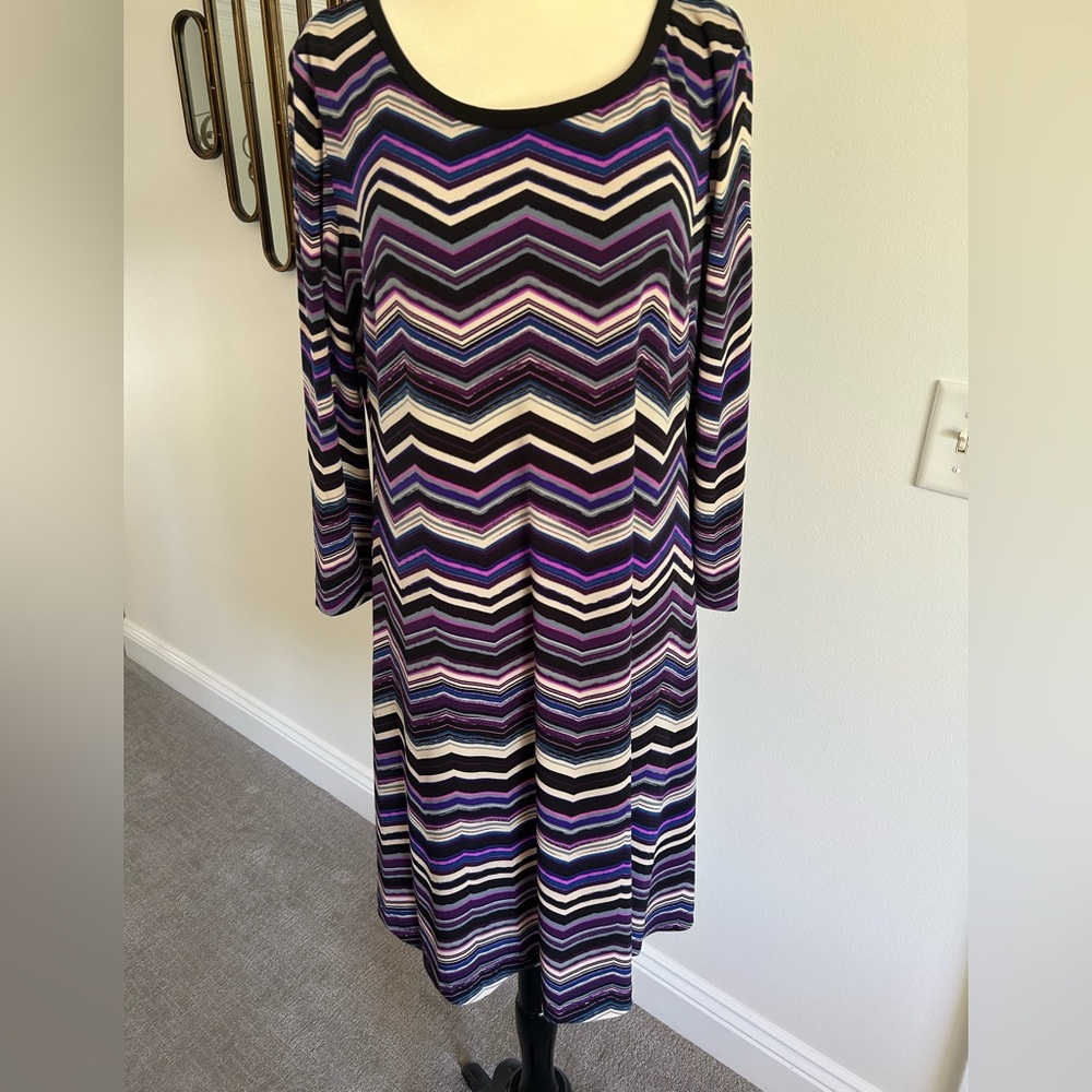 NWOT Jessica Howard Chevron Patterned Purple, Pink, Blue & Black Dress SZ 14 New